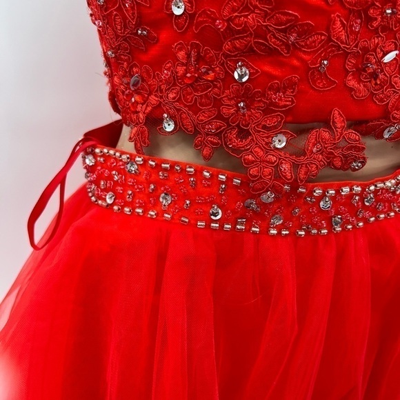 A-line High Neck Tulle Short/Mini Sequins Short Prom Dresses - Picture 8 of 14